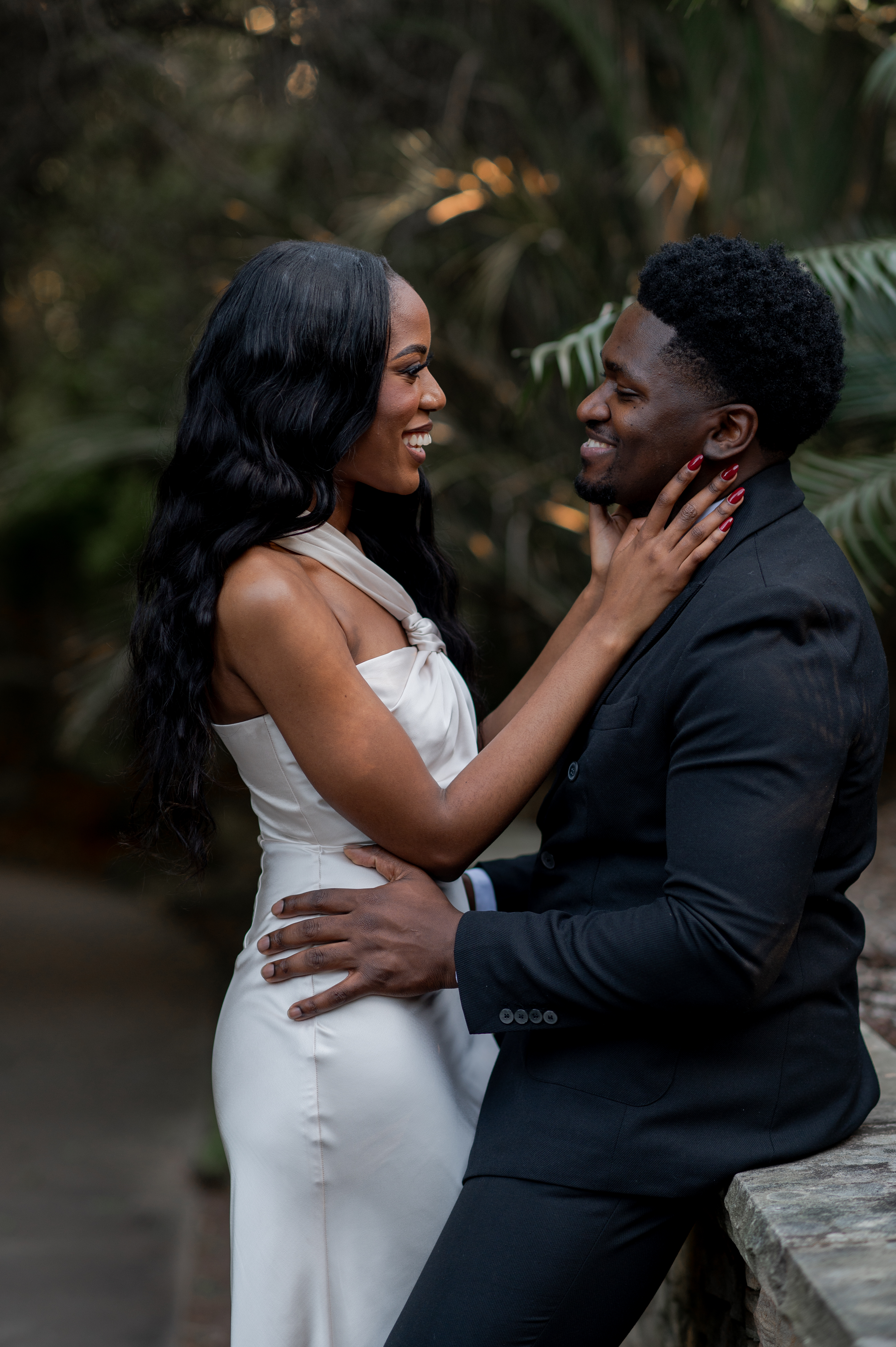 Engagement or pre-wedding session — relaxed couple portrait